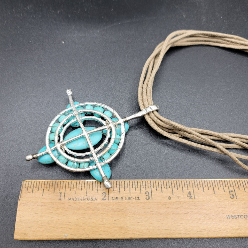 Bella Karma Necklace Multi Cord Dyed Howlite Turquoise Blue Pendant 18" - 21"