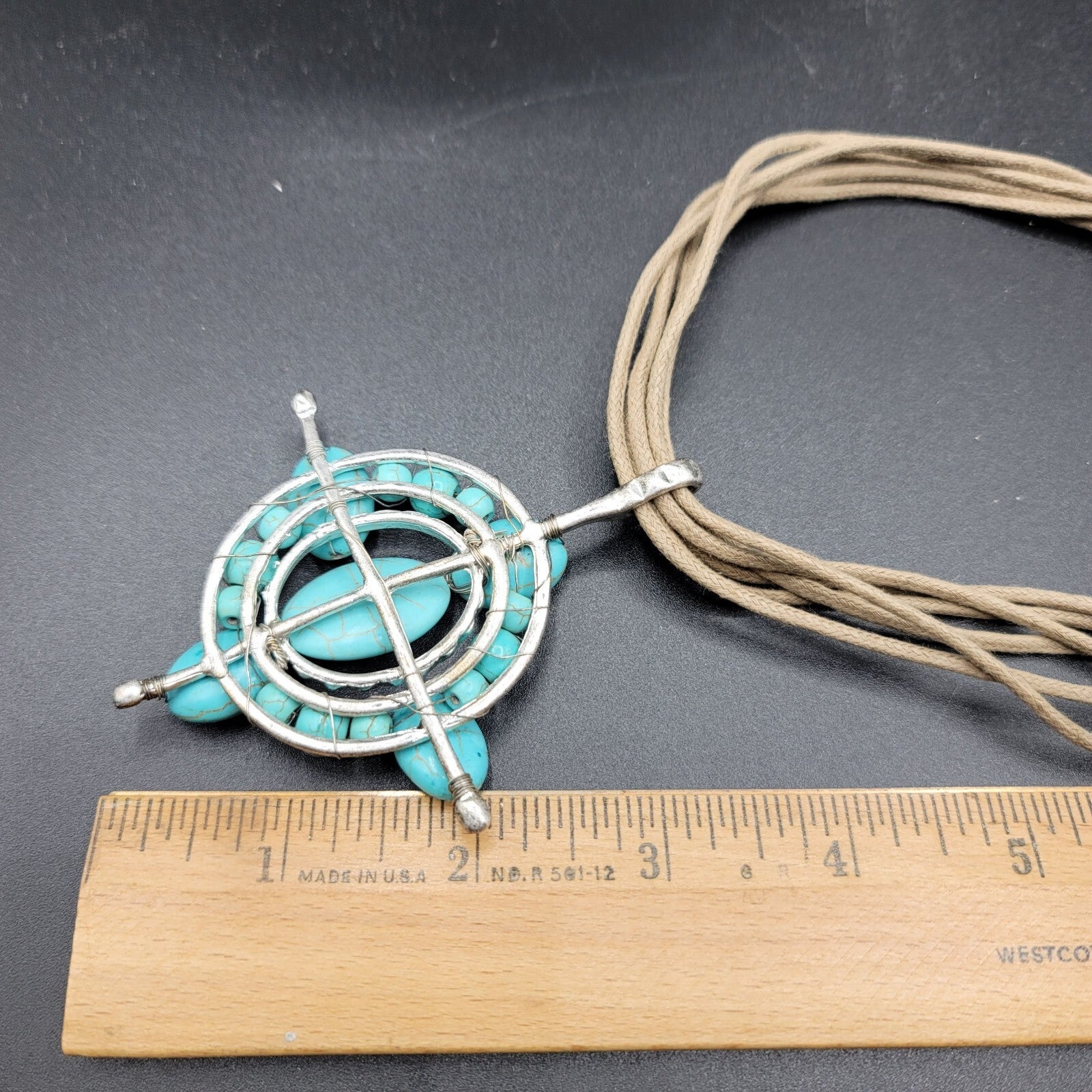 Bella Karma Necklace Multi Cord Dyed Howlite Turquoise Blue Pendant 18" - 21"
