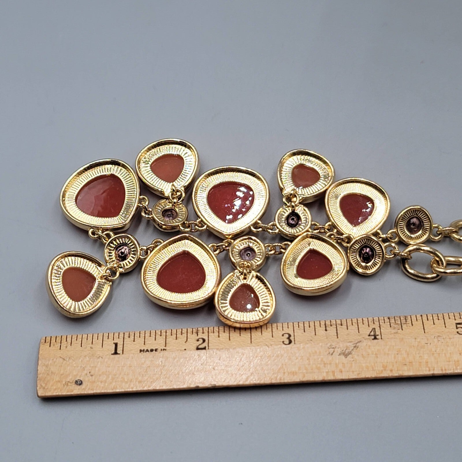 Dana Buchman Necklace Gold tone Orange Accents Rhinestones Adj 16"-19"