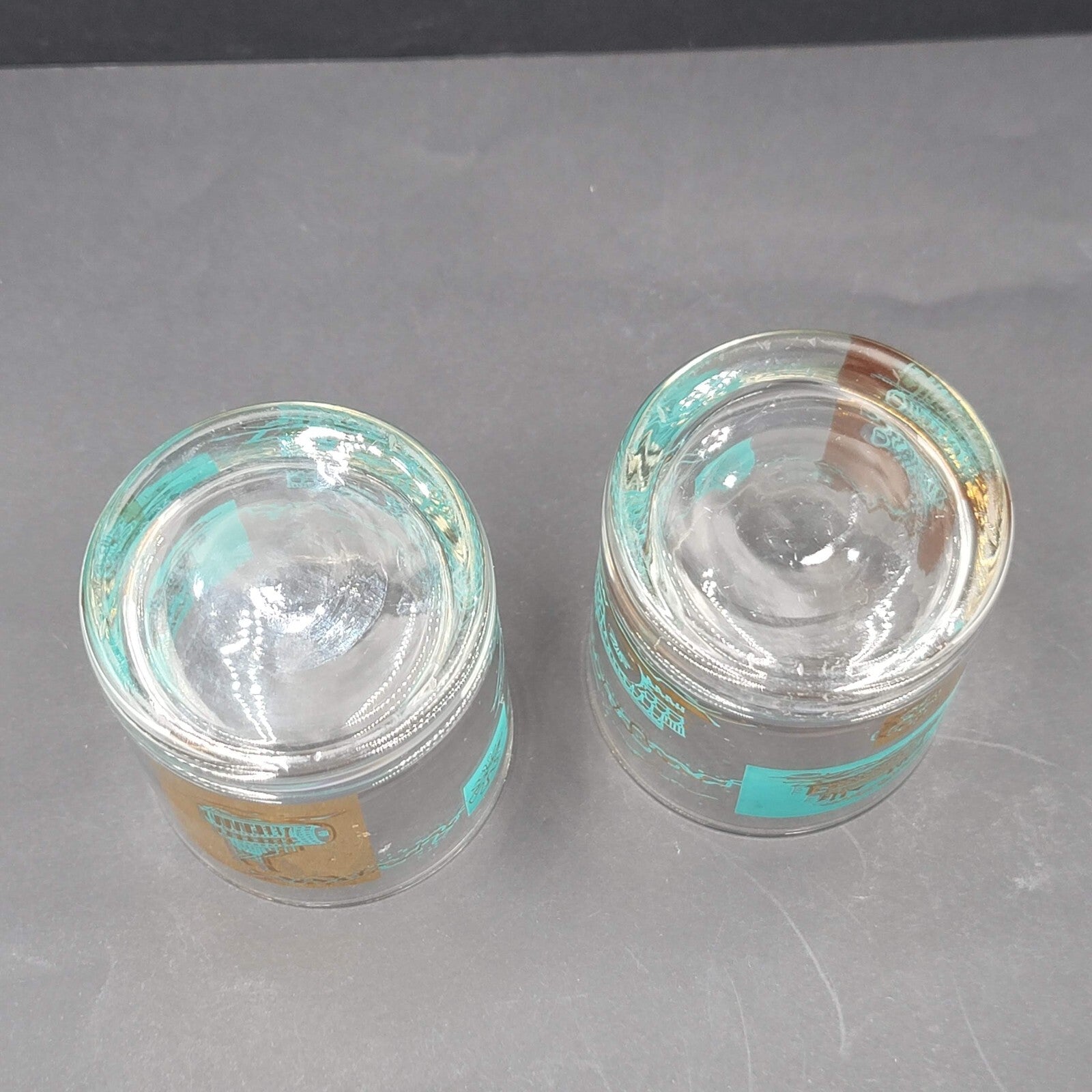 Vintage Southern Comfort Steamboat Lowball Glasses 2 Blue & Gold libbey MCM