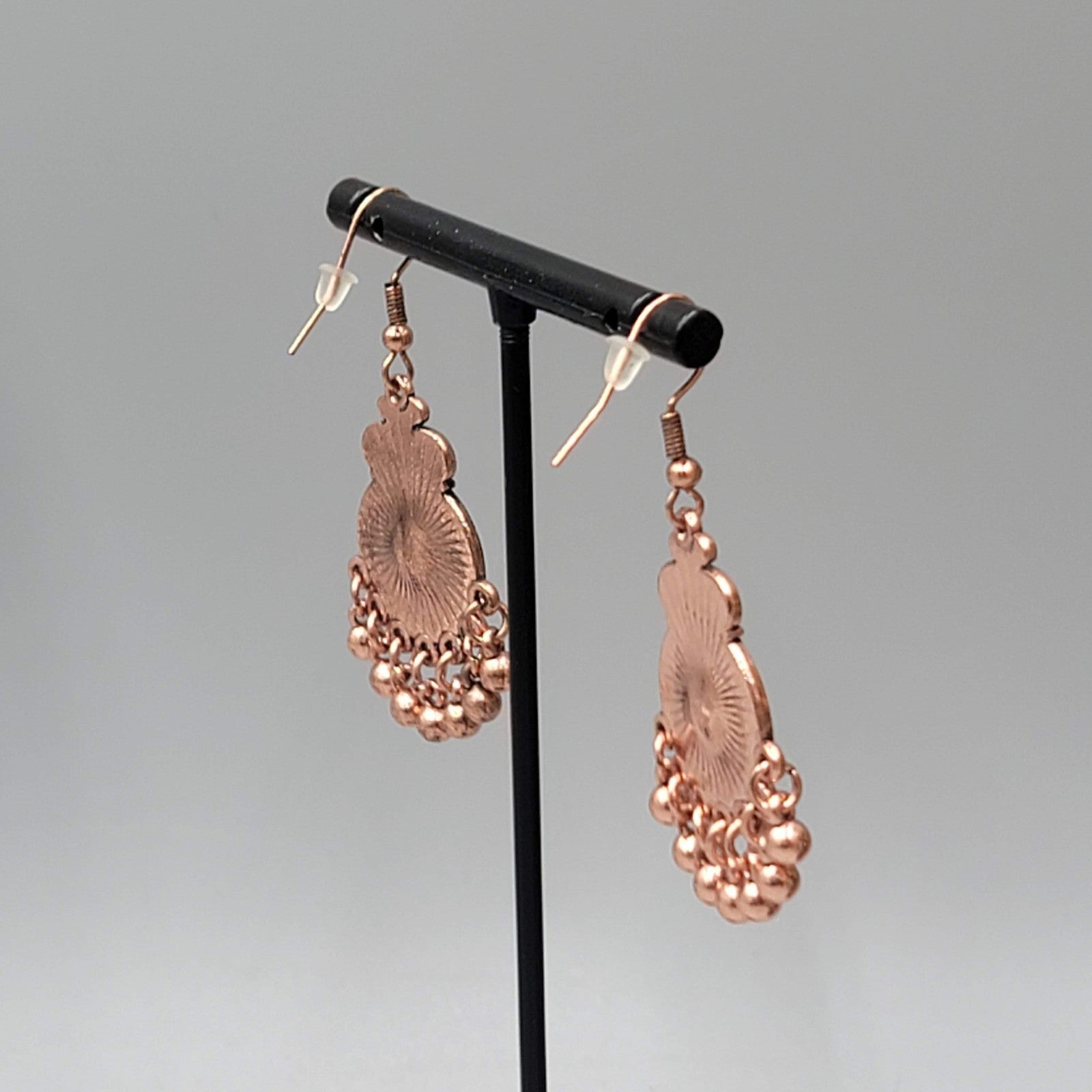 Copper tone Chandelier Pierced Earrings AB Rhinestone Dangle 1.25"
