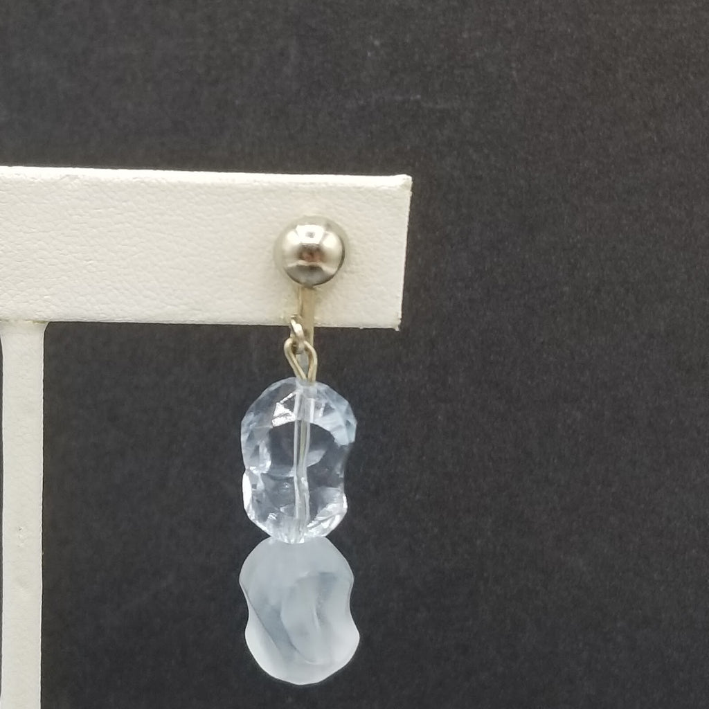 Vintage Clip On Silver tone Light Blue Acrylic Bead Dangle 1 3/4"