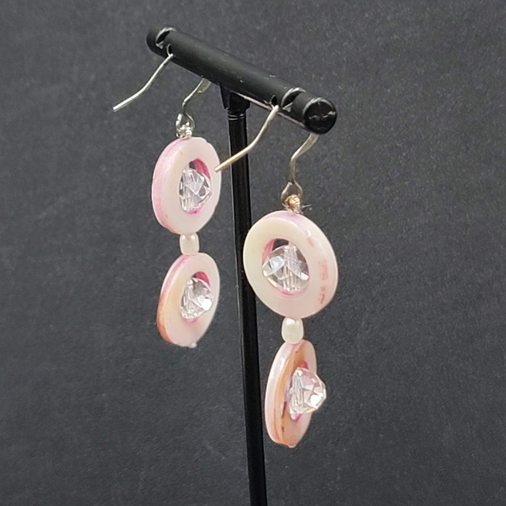 Pierced Earrings Mother of Pearl Unique Dangle 1.5"