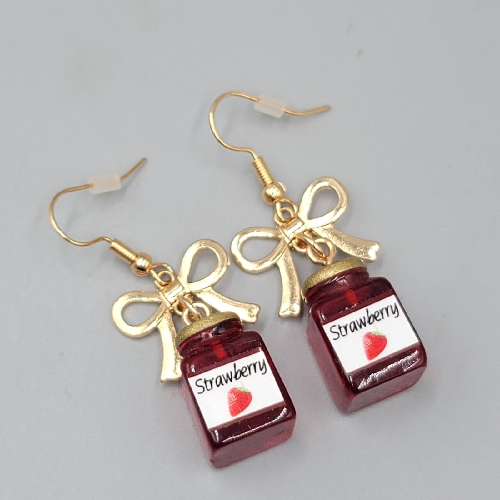 Strawberry Jam Pierced Earrings Gold tone Dangle Sweet 1.25"