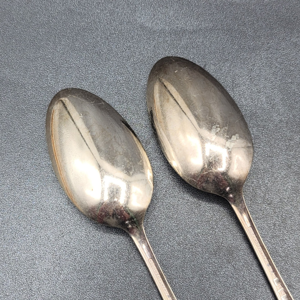 2 SOLID SERVING SPOONS HOLMES & EDWARDS  SILVERPLATE FLATWARE 8.25"