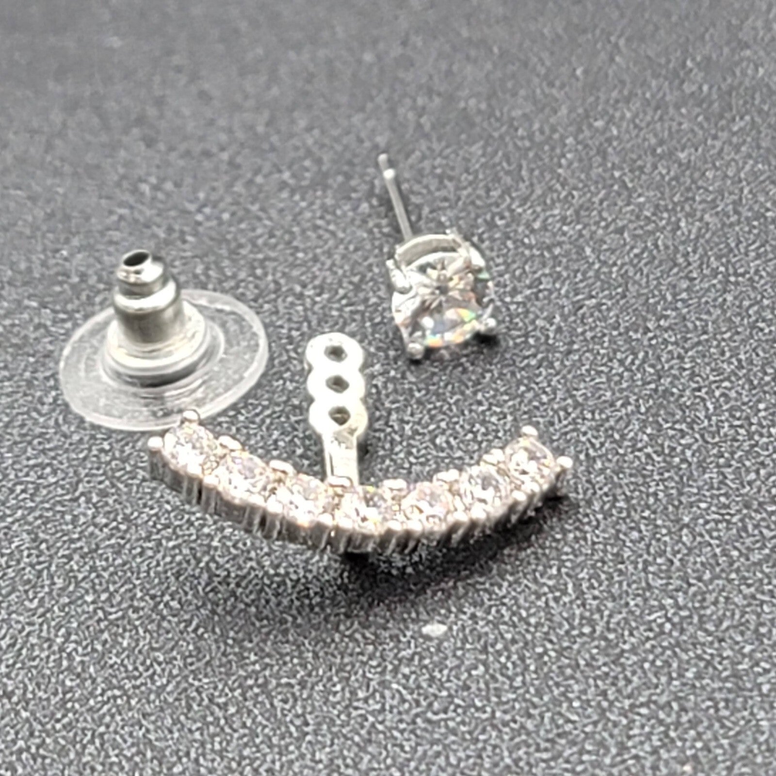 Pierced Earrings Silver tone Crystal Drop Jacket Studs 5/8"