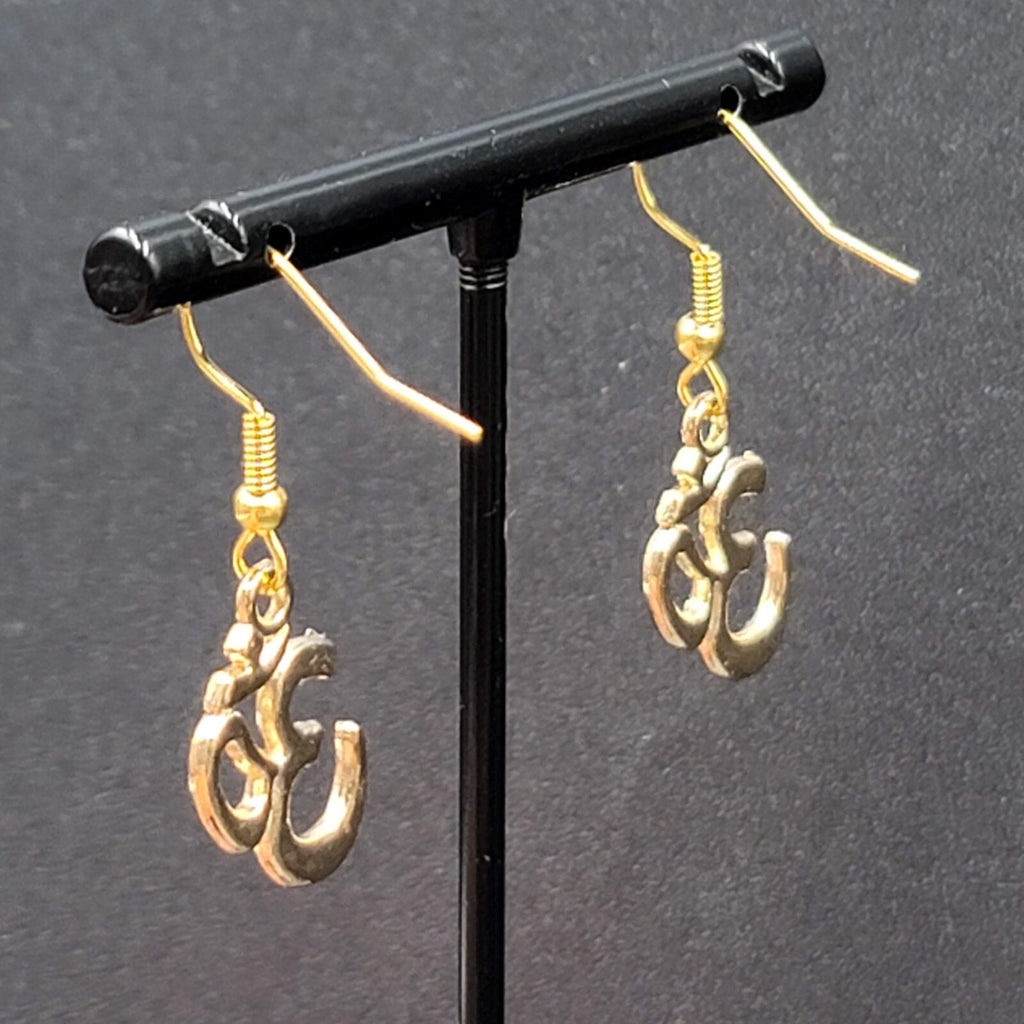 Ohm Pierced Earrings Gold tone Dangle 3/4"