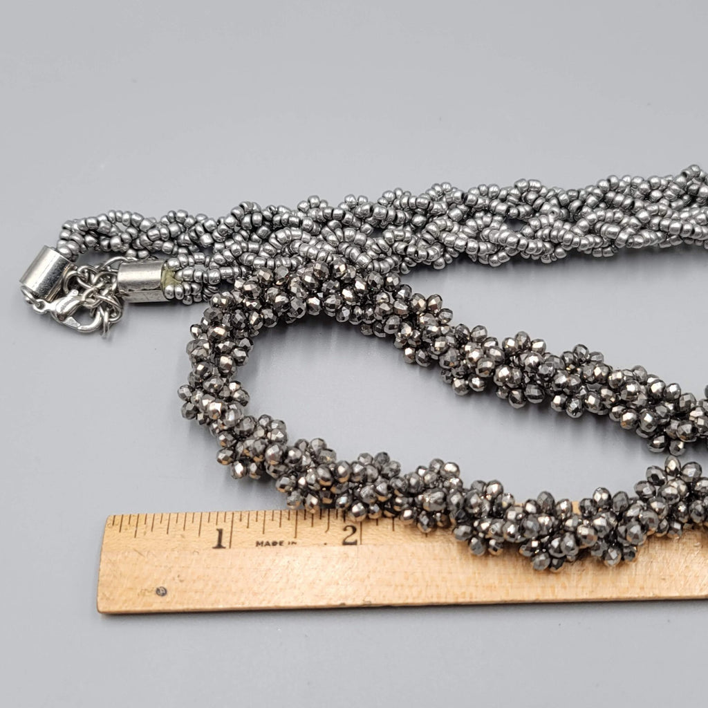 Bead Necklace Gray Silver tone Gradient 32"
