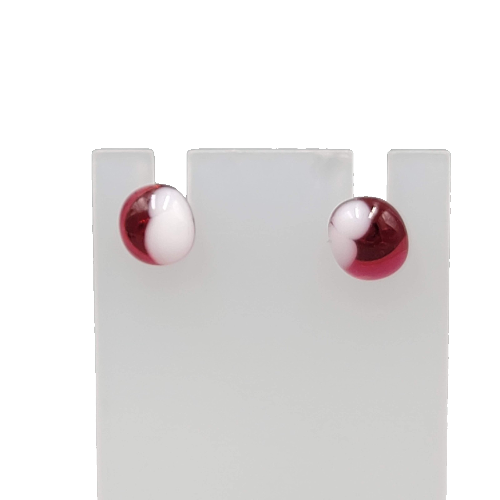 Red White Art Glass Stud Pierced Earrings 3/8"
