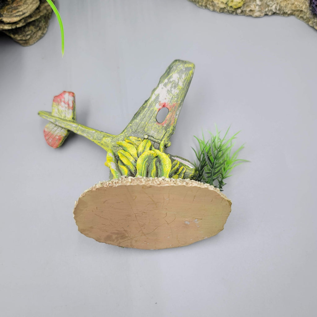 Aquarium Decor Lot Cave Rock Plant Ruins Sunken Airplane Hide Fish Tank Set 4pc