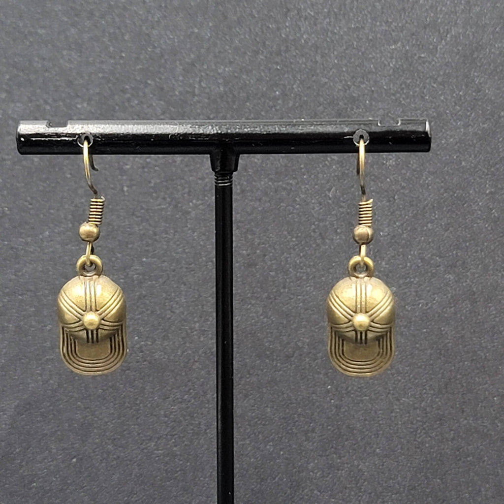 New Baseball Hat Pierced Earrings Bronze tone Dangle 3/4"