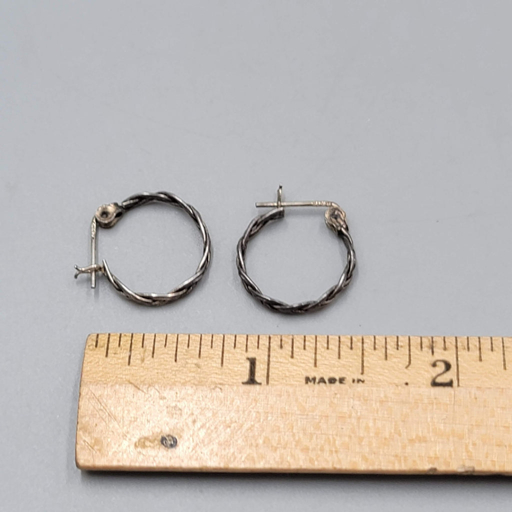 Braided Sterling Silver Wire Hoops Pierced Earrings 5/8"