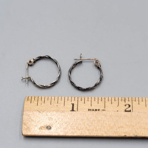 Braided Sterling Silver Wire Hoops Pierced Earrings 5/8"