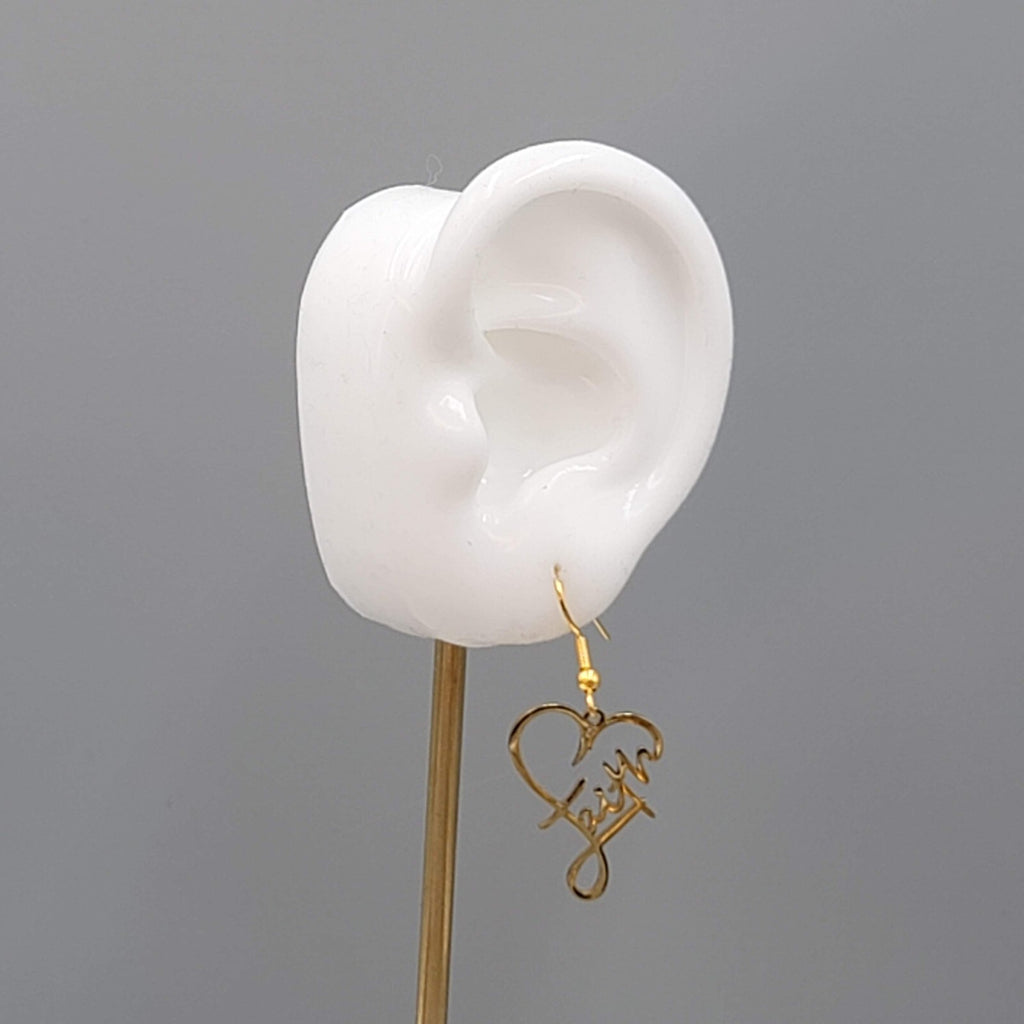 Faith Heart Pierced Earrings Gold tone Dangle 1"