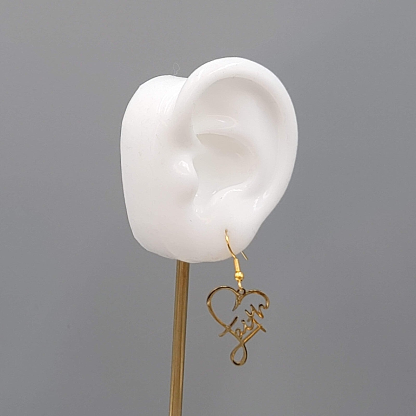 Faith Heart Pierced Earrings Gold tone Dangle 1"