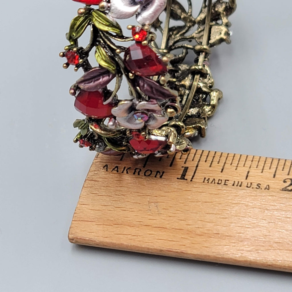 Pink Enamel Rhinestones Flowers Bracelet Bronze tone 7 in