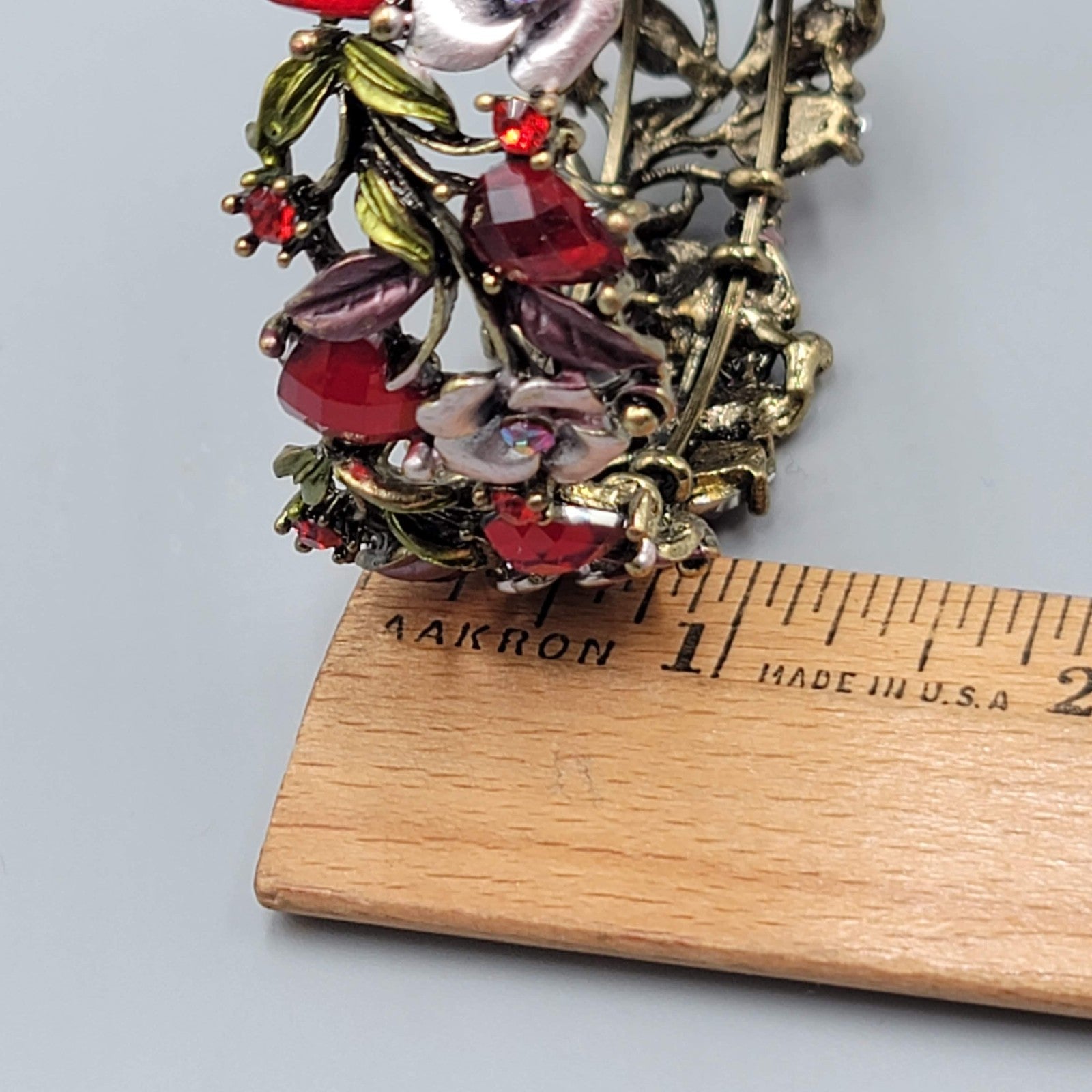 Pink Enamel Rhinestones Flowers Bracelet Bronze tone 7 in