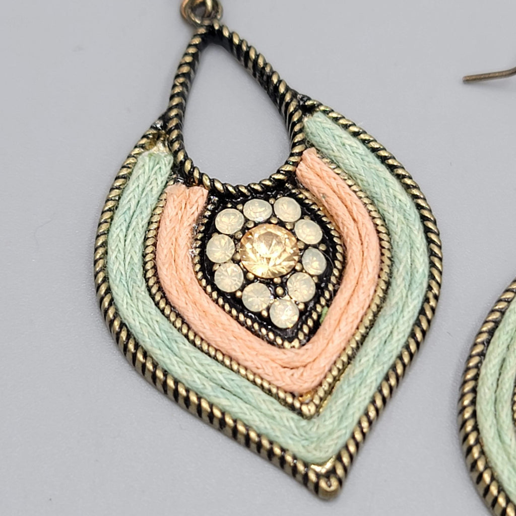 Boho Pierced Earrings Antiqued Gold tone Dangle 1.75"