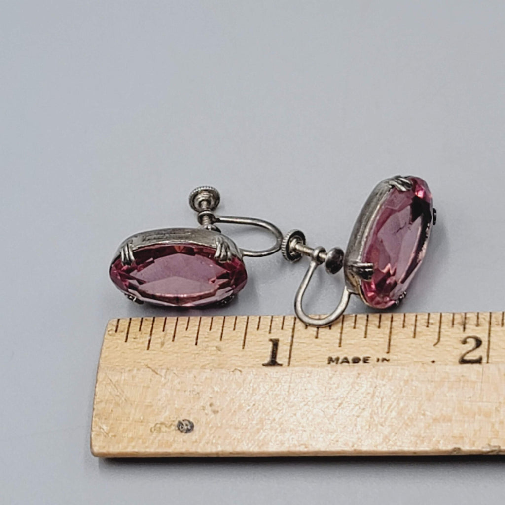 Sterling Silver Clip on Earrings 925 Screw Back Faceted Glass 3/4"