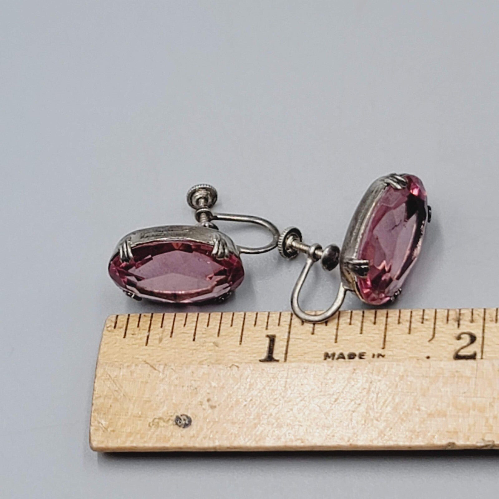 Sterling Silver Clip on Earrings 925 Screw Back Faceted Glass 3/4"