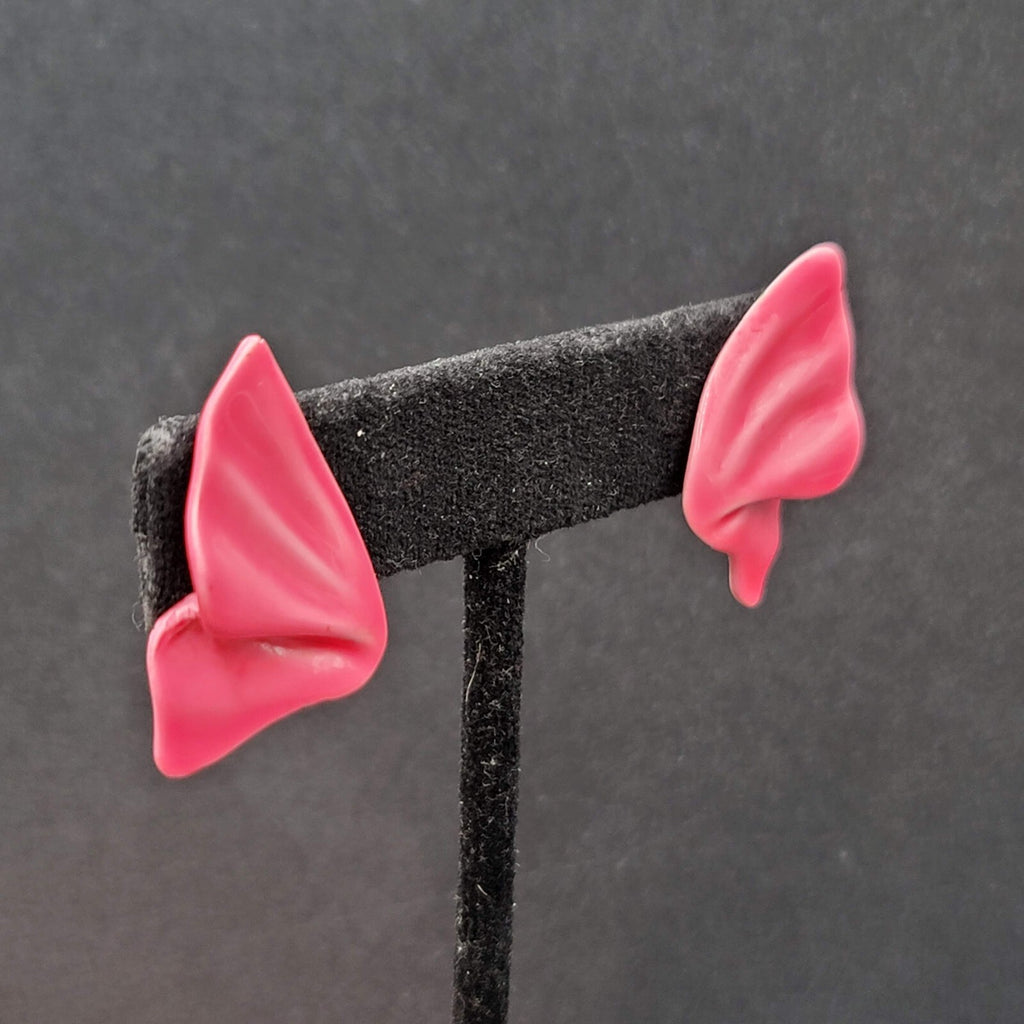 Vintage Pierced Earrings Hot Pink Enamel Statement Drop 1.25"