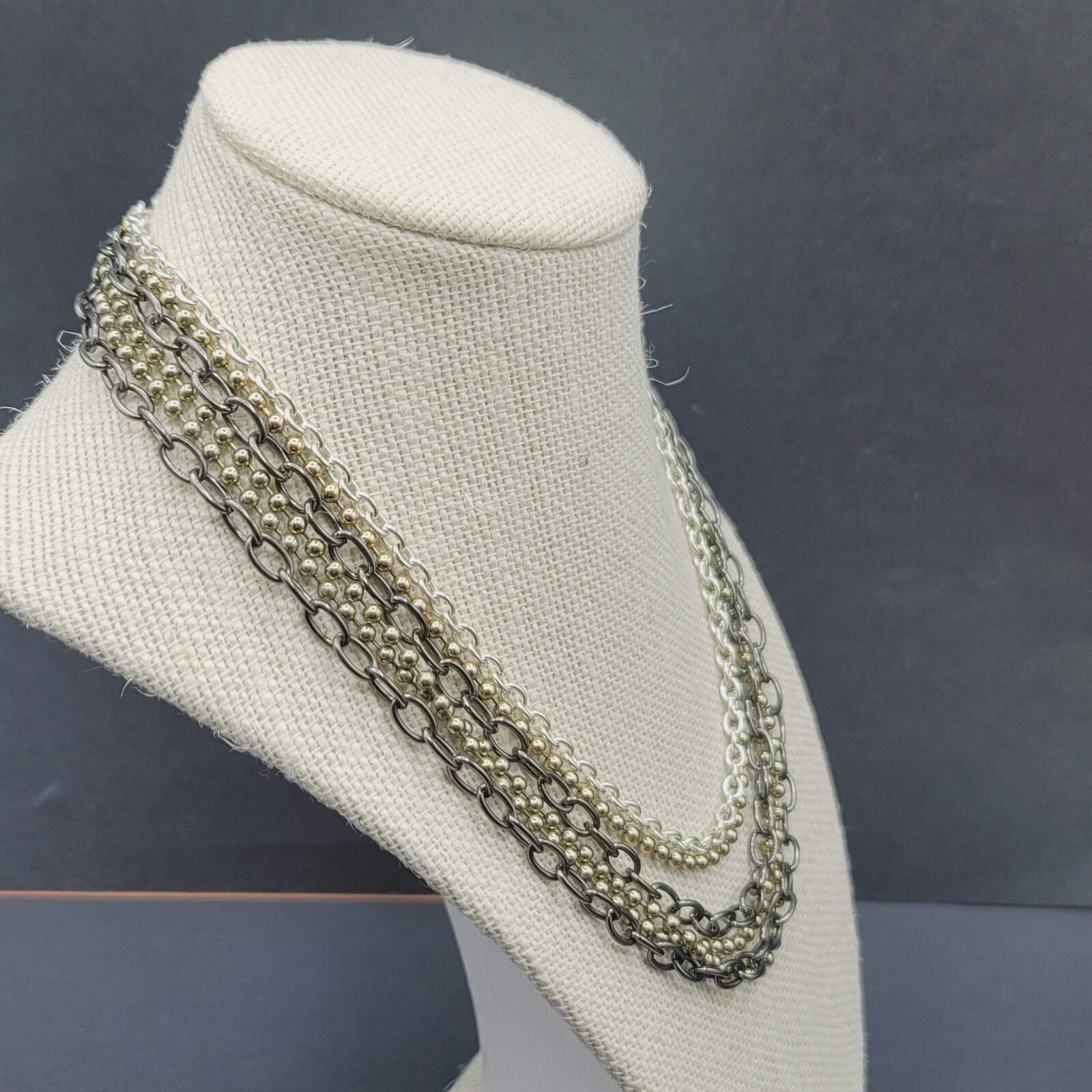Modern Necklace Multi Color 5 Chain Layered 16-18"
