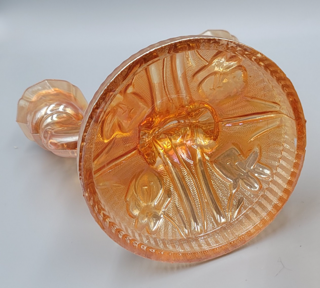 Jeanette Carnival Glass Double Candle Holder Marigold Iridescent Glass