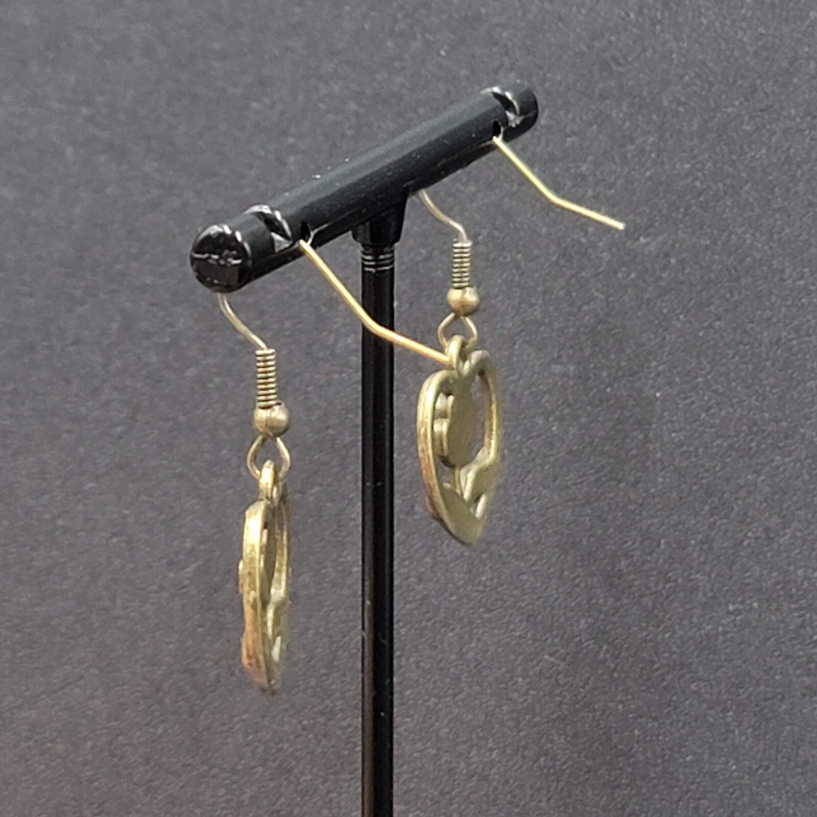 New Pierced Earrings Bronze tone Embossed Dangle 3/4"