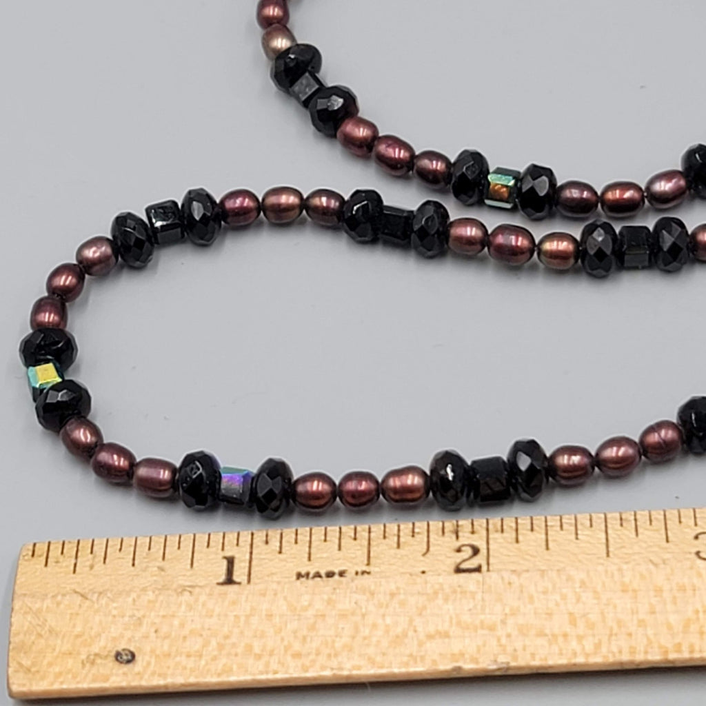 Sterling Silver Bracelet And Necklace Genuine Brown Pearls Black Crystal Beads