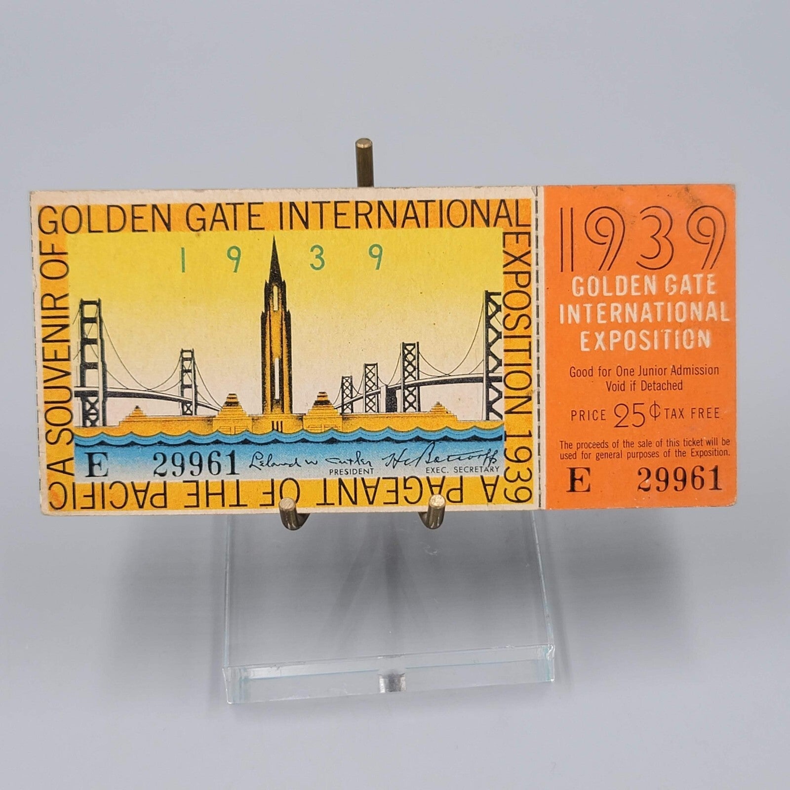 Vintage Golden Gate International Exposition 1939 Admission Ticket Junior