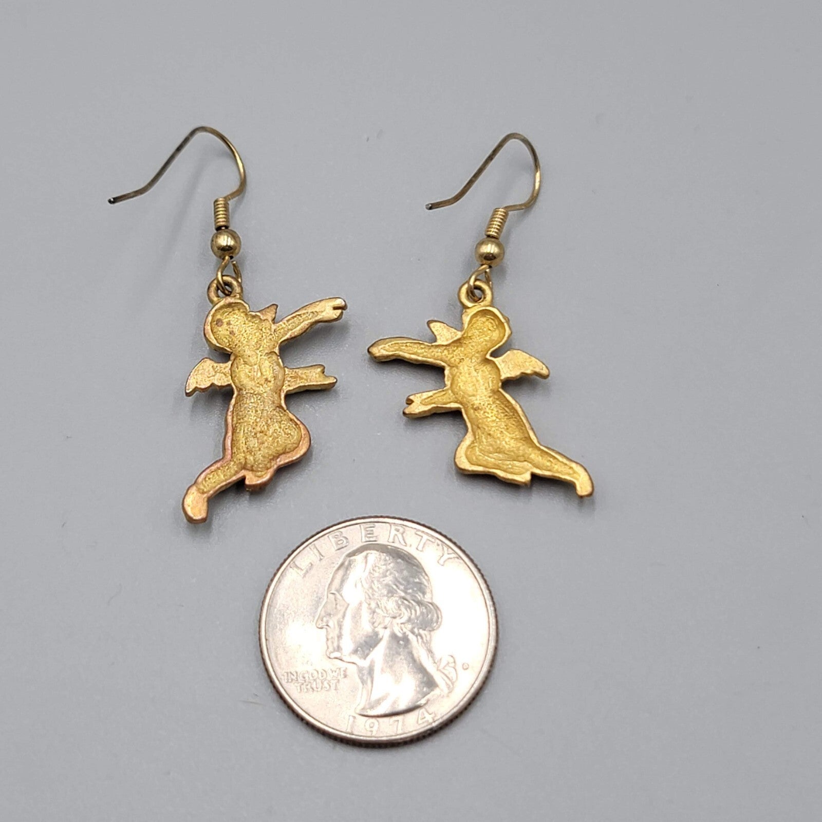 Vintage Cupid Cherub Angel Pierced Earrings Gold tone Dangle 1"