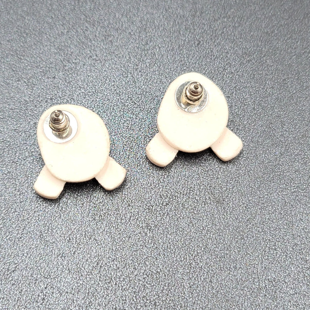 Vintage Pierced Earrings White Bunny Tail Feet Easter Novelty Earrings 1"