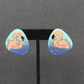 Vintage Flamingo Pierced Earrings Ceramic Hand Painted Drop 1.5"
