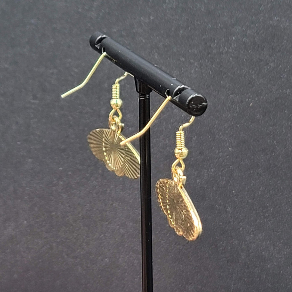 Moth Pierced Earrings Gold tone Brown Black Enamel Dangle 1/2"