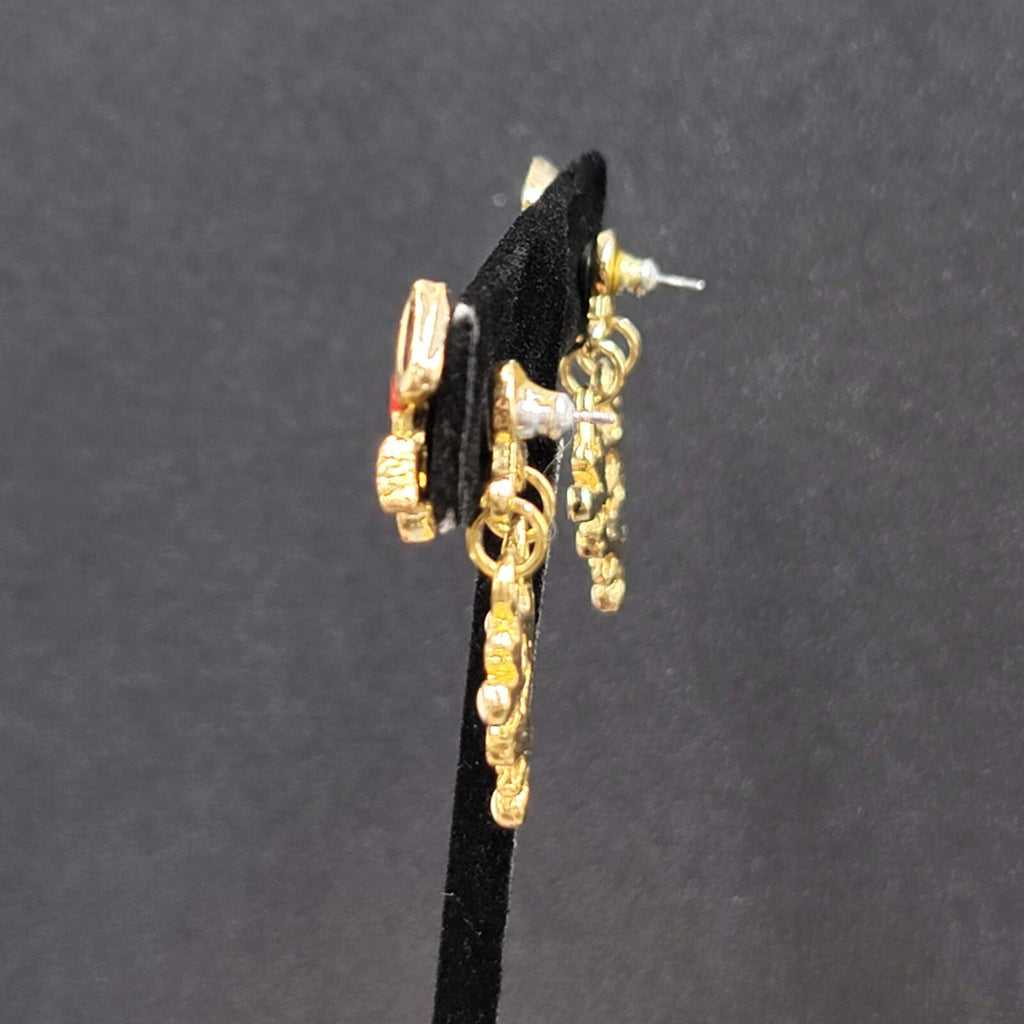 Snowman Pierced Earrings Gold tone Enamel Jacket Back Dangle 1.25"