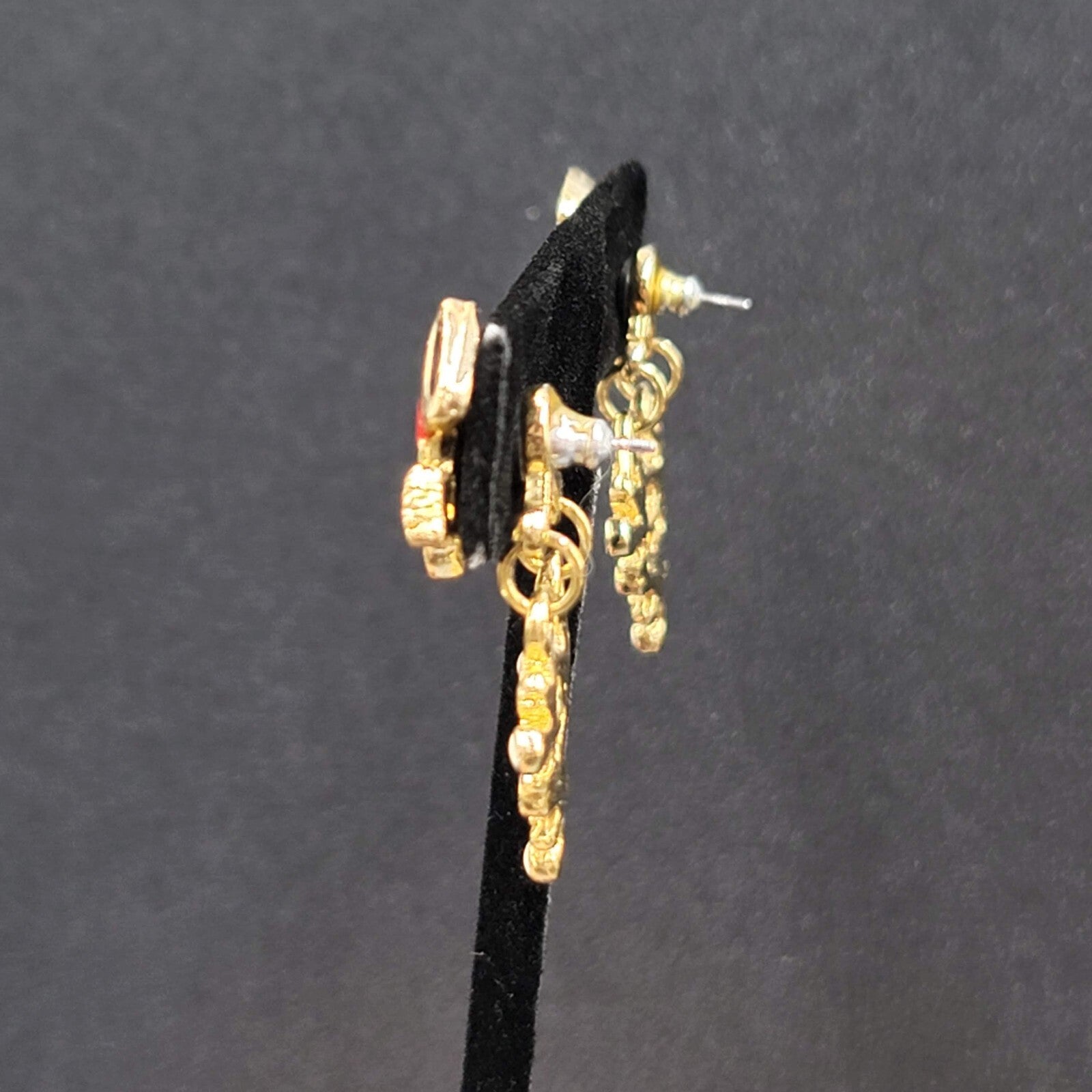 Snowman Pierced Earrings Gold tone Enamel Jacket Back Dangle 1.25"