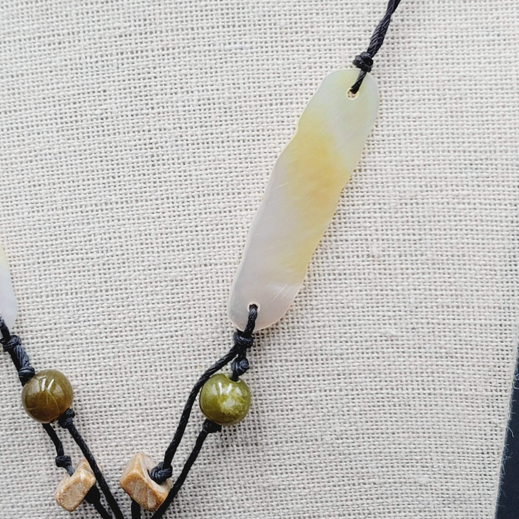 Necklace Glass Bead Shell Gemstone Bead on Black Cord 21"
