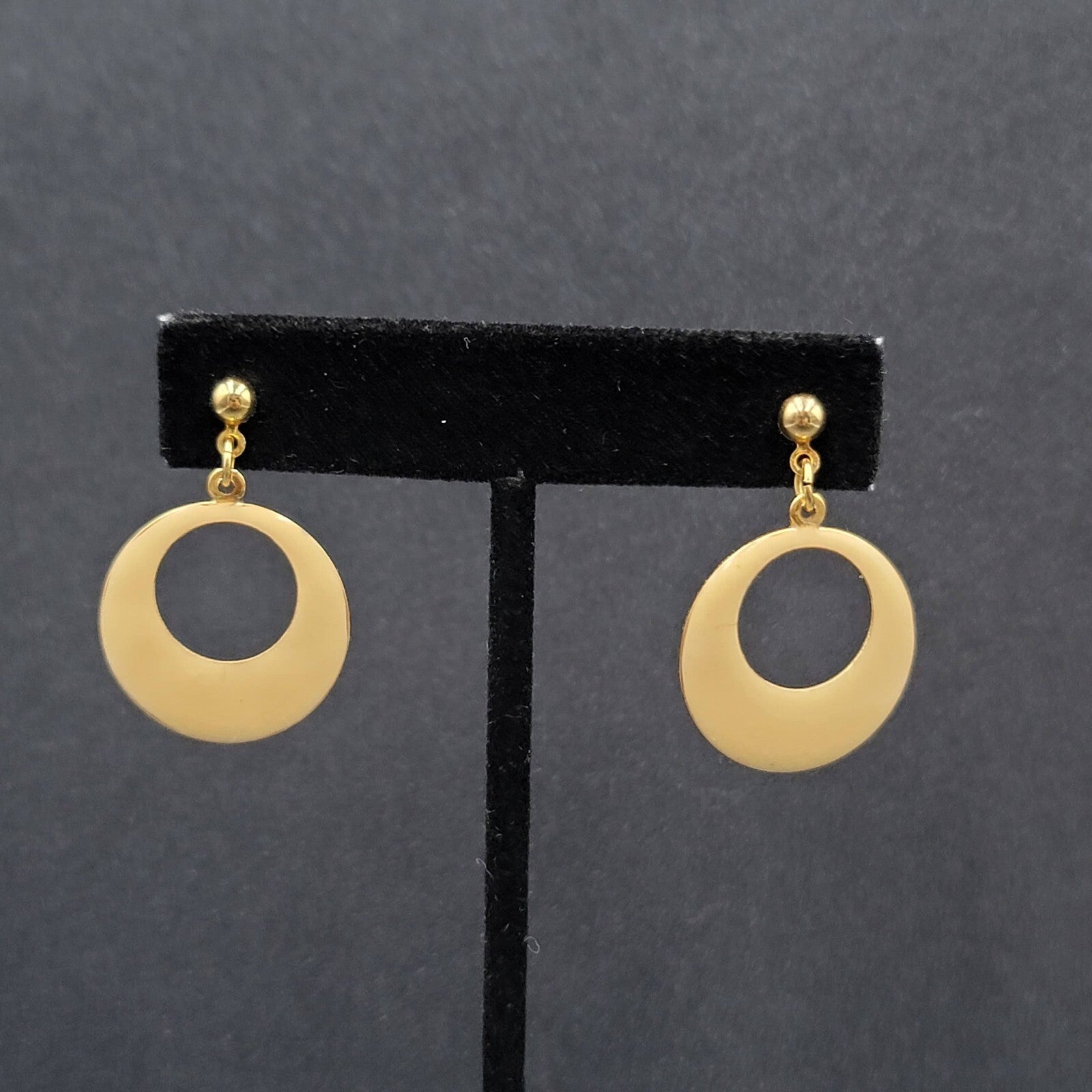 Vintage Pierced Earrings Gold tone Cream Enamel Dangle 1.25"