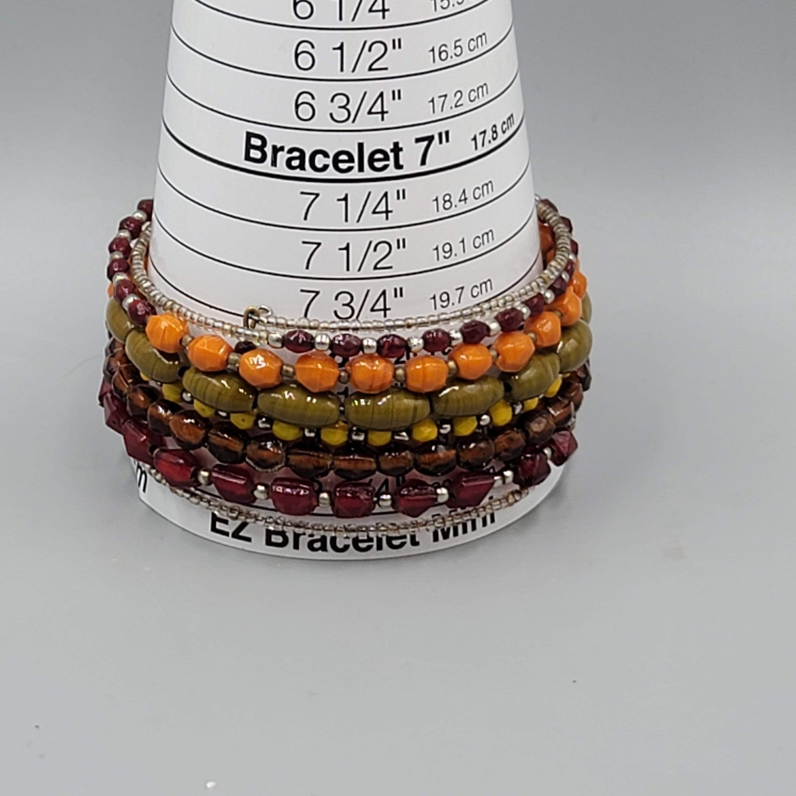 Glass Beaded Wire Wrapped Bracelet Brown Orange Red Green Yellow