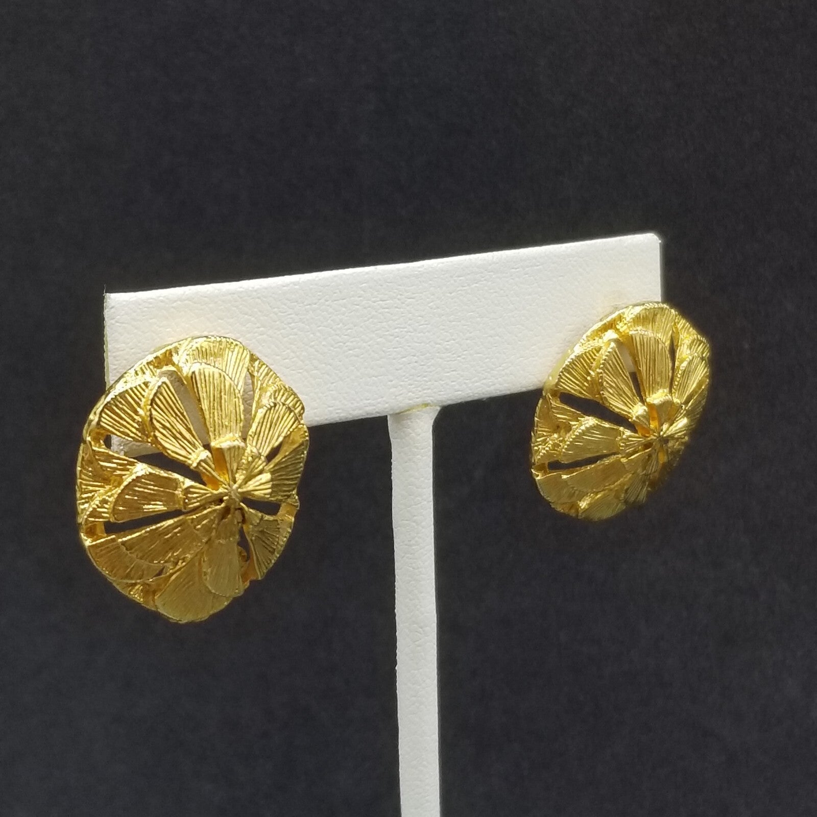 Pierced Earrings Gold tone Open Work Dome Drop Stud 1"