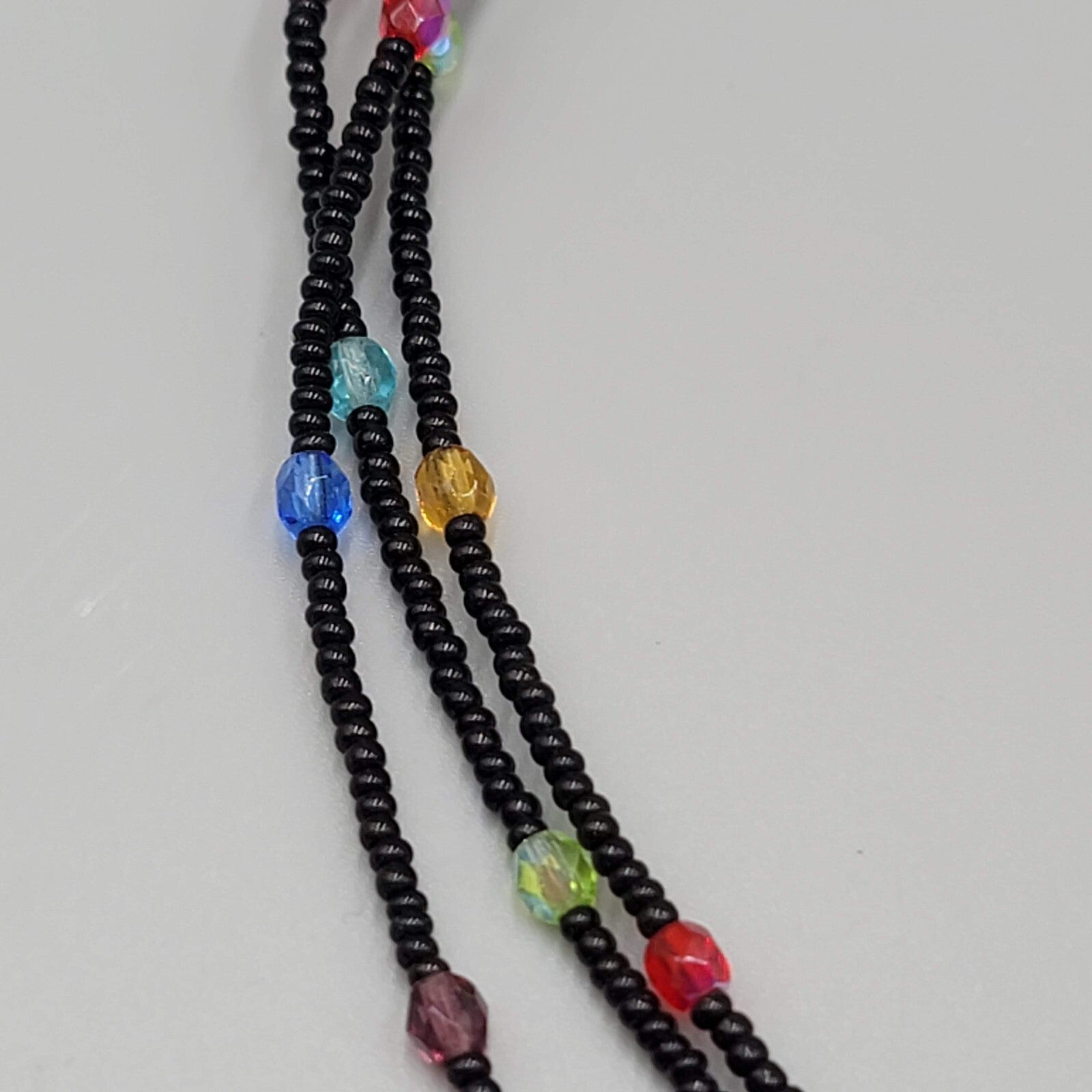 Chicos Necklace Multi color Rhinestones Black Seed Bead 16"