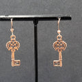 Skeleton Key Pierced Earrings Copper tone Dangle 1 1/8"