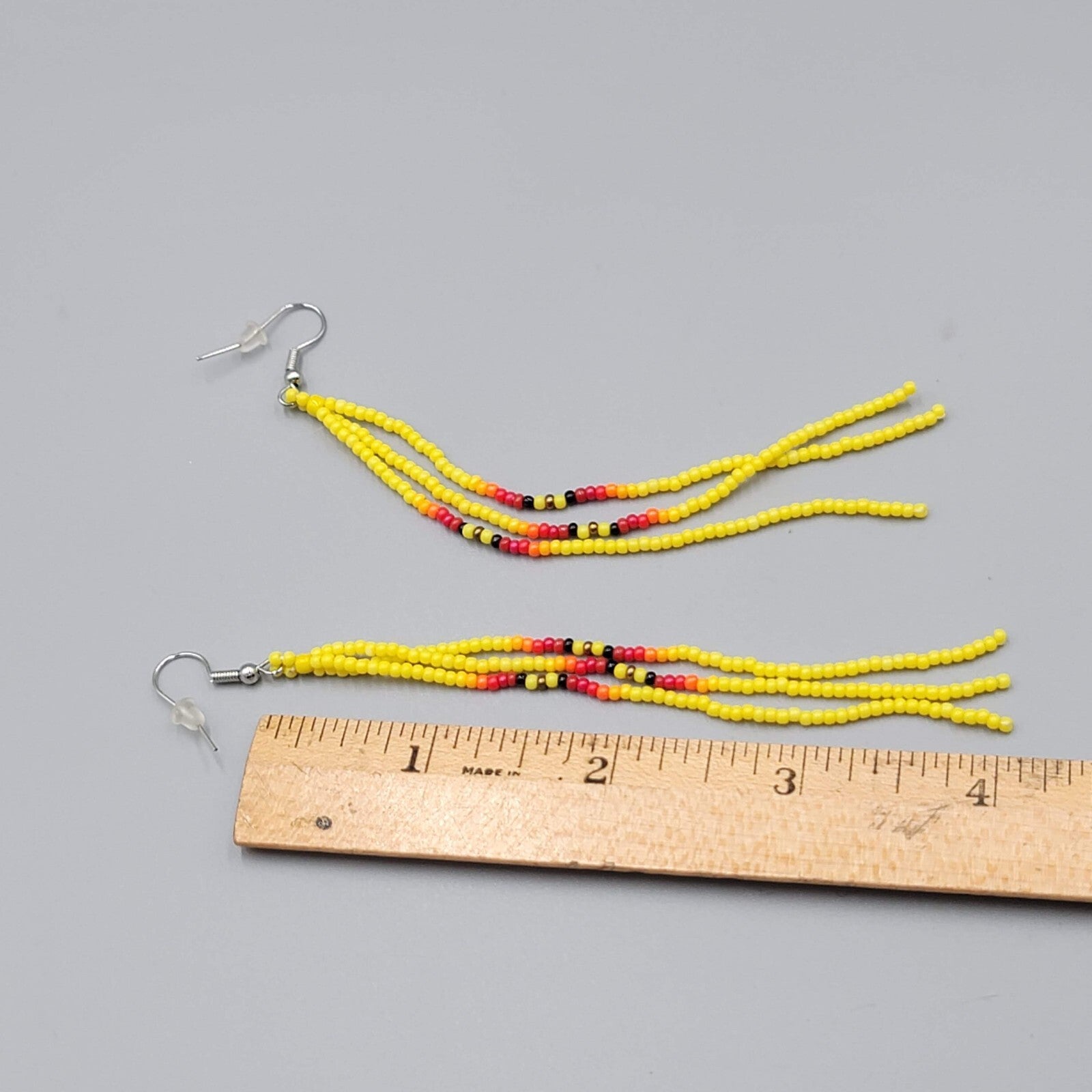 Long Pierced Earrings Yellow Seed Bead Southwestern Dangle 4"