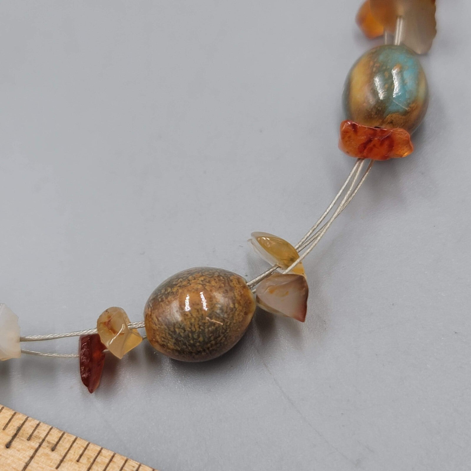 Necklace Pottery Bead Agate Chip Bead Floating 16"+