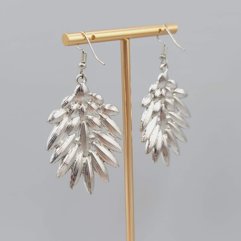 Statement Pierced Earrings Silver tone AB Rhinestones Dangle 2"