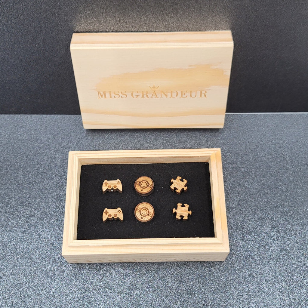 Wood Laser Cut Pierced Earrings Studs Game Controller Poke Ball Puzzle Pieces