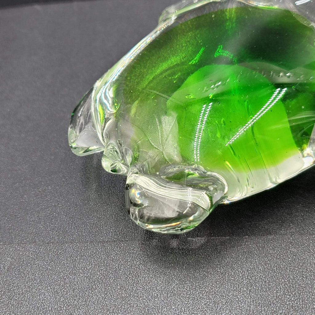 Turtle paperweight hand blown art glass green Murano style figurine