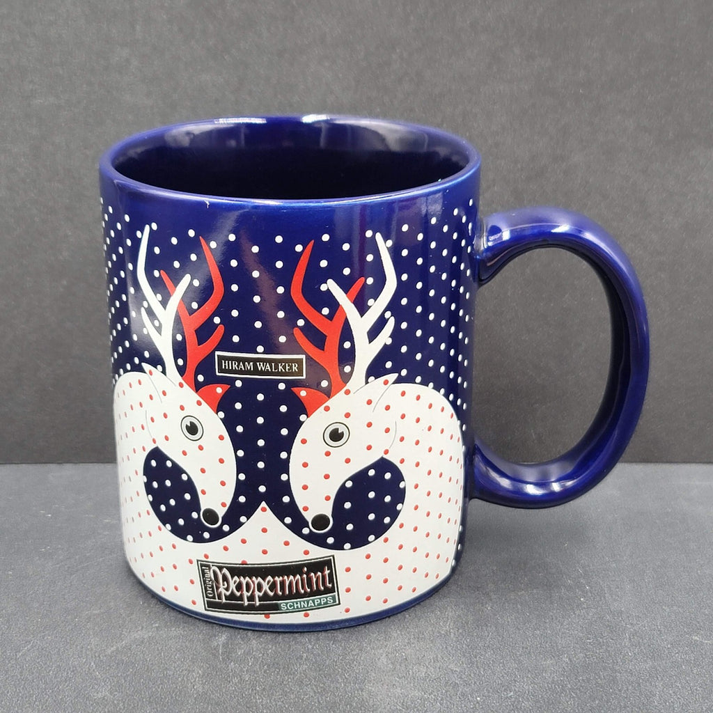 Hiram Walker Peppermint Schnapps Reindeer Coffee Mug blue red white