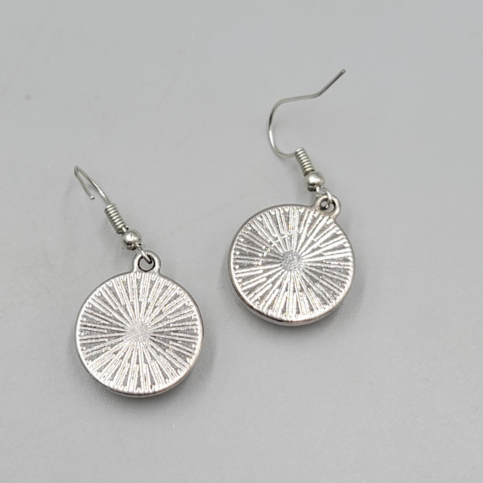 White Howlite Round Pierced Earrings Silver tone Dangle  7/8 in
