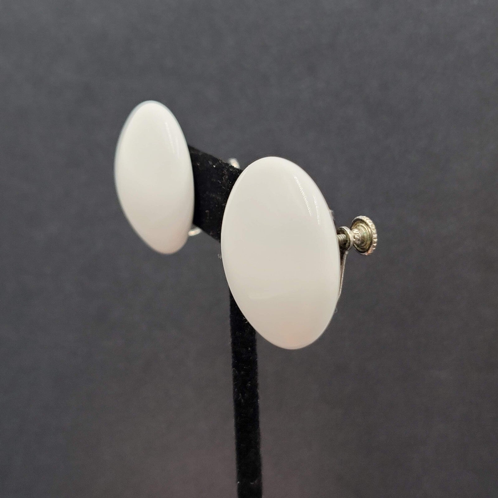 Vintage Clip on Earrings Large White Acrylic Dome Round Pin-up 1 1/8"